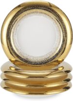 10 Inch Porcelain Dinner Plates Set of 4 - Hand-Decorated Gold Speckled Rim, Res... - Image 2