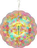 10x10 Inch Wind Spinner Outdoor Hanging Colorful Dragonfly Floral Sunburst Metal... - Image 2