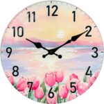 12-Inch Spring Tulip Sunset Wall Clock, Silent Non-Ticking Battery Clock with Pr... - Image 2