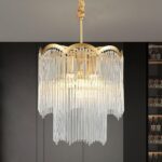 12.52" Gold Clear Glass Crystal Pendant Light 5-Light Modern Crystal Pendant Cei... - Image 2