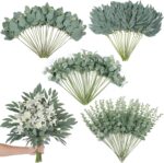 120 Pcs 4 Kinds Mixed Artificial Eucalyptus Leaves Stems Bulk Fake Silver Dollar... - Image 2