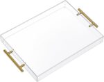 12"x16" Clear Acrylic Serving Tray with Golden Handles, Sturdy Huge Capacity Acr... - Image 2
