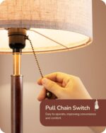 EDISHINE Mid Century Table Lamp, Bedside Lamp with Pull Chain Switch, Solid Wood... - Image 4