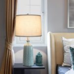JUNNAI Green Ceramic Table Lamp 24.5": 3-Way Dimmable Nightstand Lamp with White... - Image 4