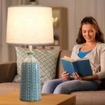 JUNNAI Green Ceramic Table Lamp 24.5": 3-Way Dimmable Nightstand Lamp with White... - Image 5