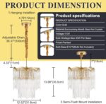 12.52" Gold Clear Glass Crystal Pendant Light 5-Light Modern Crystal Pendant Cei... - Image 4