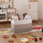 OIAHOMY Cotton Rope Basket, Rectangle Woven Baskets for Storage, Nursery Blanket... - Image 3