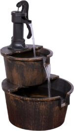 Alpine Corporation 27" Tall Rustic Outdoor 2-Tier Barrel Pump Water Fountain wit... - Image 8