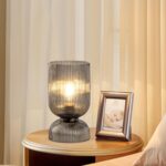 Modern Table Lamp,Glass Mid Century Lamp with Smoky Gray Glass Shade, Bedside La... - Image 4