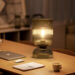 Modern Table Lamp,Glass Mid Century Lamp with Smoky Gray Glass Shade, Bedside La... - Image 6