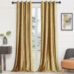 BULBUL Velvet Gold Curtains 84 inch Length- Living Room Blackout Thermal Window ... - Image 4