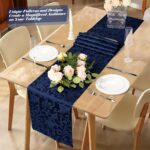 MILVOWOC 4 Pack Navy Blue Damask Table Runner, 12 x 72 Inch Satin Jacquard Recta... - Image 3