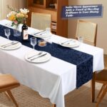MILVOWOC 4 Pack Navy Blue Damask Table Runner, 12 x 72 Inch Satin Jacquard Recta... - Image 6