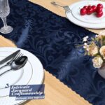 MILVOWOC 4 Pack Navy Blue Damask Table Runner, 12 x 72 Inch Satin Jacquard Recta... - Image 7