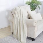 BOURINA Beige Throw Blanket 50x60 Inches Throw Textured Solid Soft Sofa Couch De... - Image 3