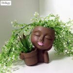 Dolkgy Face Flower Pot Head Planter, Face Planter Black Woman Unique Planters fo... - Image 3