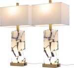 Natural Marble Table Lamps Set of 2: 3-Color Temperatures Alabaster Lamp with Ni... - Image 9