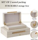 Set of 2 Beige Shagreen Decorative Storage Boxes with Gold Metal Handles – Faux ... - Image 4