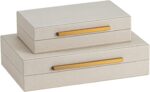 Set of 2 Beige Shagreen Decorative Storage Boxes with Gold Metal Handles – Faux ... - Image 7