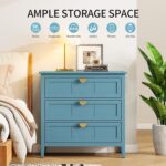 Blue Wood 3-Drawer Storage Cabinet, Modern Accent Chest with Solid Wood Legs & G... - Image 6