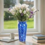 Blown Glass Blue vase, Blue Home Decor, Modern Art Wide Mouth vase for Living Ro... - Image 4