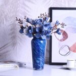 Blown Glass Blue vase, Blue Home Decor, Modern Art Wide Mouth vase for Living Ro... - Image 6