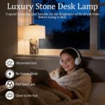 Marble Table Lamp with USB Port,Luxury Bedroom Nightstand Stone Base Touch Dimma... - Image 4