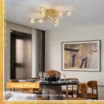 8-Light Gold Sputnik Chandeliers Modern Crystal Semi Flush Mount Ceiling Light F... - Image 3