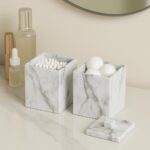 Jung Ford 2-Pack Marble Pattern Cotton Swab Holders with Lids, Resin Bathroom Va... - Image 6