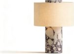Marble Luxury Stone Rechargeable Touch Table Lamp, Cylindrical Shape, Linen Clot... - Image 2