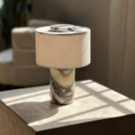 Marble Luxury Stone Rechargeable Touch Table Lamp, Cylindrical Shape, Linen Clot... - Image 4