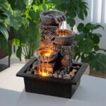 Kalona Tabletop Fountain 3 Bowls with LED Light Soothing Water Flowing Sound Fou... - Image 3
