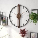 Modern Walnut Dial Wall Clock, Wood Large Wall Clock Decor Metal Frame Silent No... - Image 3
