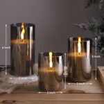 Eywamage Smoke Grey Glass Flameless Pillar Candles with Remote, Flickering LED B... - Image 3