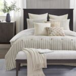 Madison Park King Comforter Set Clipped Jacquard Stripes with Buttons Boho Comfo... - Image 2