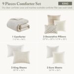 Madison Park King Comforter Set Clipped Jacquard Stripes with Buttons Boho Comfo... - Image 7