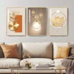 Framed Modern Luxury Gold Wall Art, Set of 3 Piece Contemporary Paintings Artwor... - Image 3