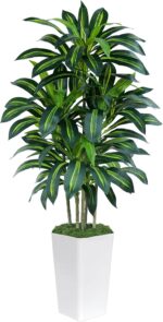 5FT Artificial Dracaena Tree - High-Density Foliage Fake Plant with White Tall P... - Image 3
