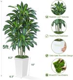 5FT Artificial Dracaena Tree - High-Density Foliage Fake Plant with White Tall P... - Image 4