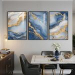 Large Framed Abstract Wall Art for Living Room, Modern Luxury 3 Piece Blue Gold ... - Image 5