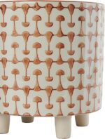 Creative Co-Op Footed Stoneware Planter with Abstract Print, Rust and White - Image 4