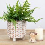 Creative Co-Op Footed Stoneware Planter with Abstract Print, Rust and White - Image 7