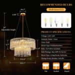 20" Crystal Chandelier Modern Gold Glass Chandeliers 2-Tier Round Elegant Luxury... - Image 4