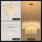 20" Crystal Chandelier Modern Gold Glass Chandeliers 2-Tier Round Elegant Luxury... - Image 6