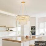 20" Crystal Chandelier Modern Gold Glass Chandeliers 2-Tier Round Elegant Luxury... - Image 8