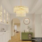 20" Crystal Chandelier Modern Gold Glass Chandeliers 2-Tier Round Elegant Luxury... - Image 9