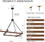 Rustic L53'' Wooden Square Chandelier 10-Light Farmhouse Unique Rectangular Cand... - Image 4