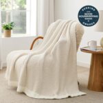 Snuggle Sac Buttery Ivory Throw Blanket for Couch, Reversible Super Soft Knitted... - Image 3
