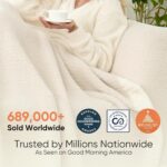 Snuggle Sac Buttery Ivory Throw Blanket for Couch, Reversible Super Soft Knitted... - Image 4