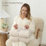 Snuggle Sac Buttery Ivory Throw Blanket for Couch, Reversible Super Soft Knitted... - Image 6